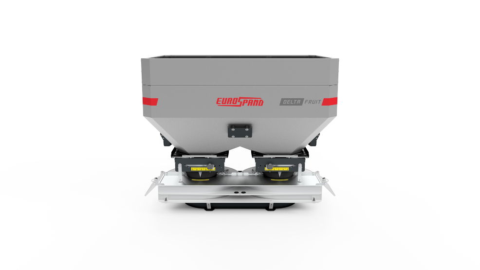 Eurospand spandiconcime Delta Fruit grigio con dettagli rossi, vista frontale.