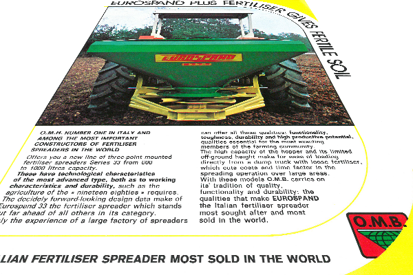 Изображение профессионального разбрасывателя удобрений Eurospand на поле.