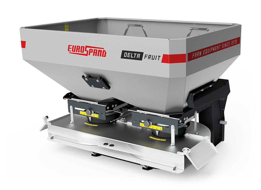 Eurospand professional fertilizer spreader, model Delta Fruit, front view.