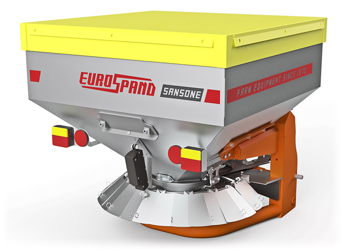Spandiconcime Eurospand Sansone professionale con vano superiore giallo brillante.