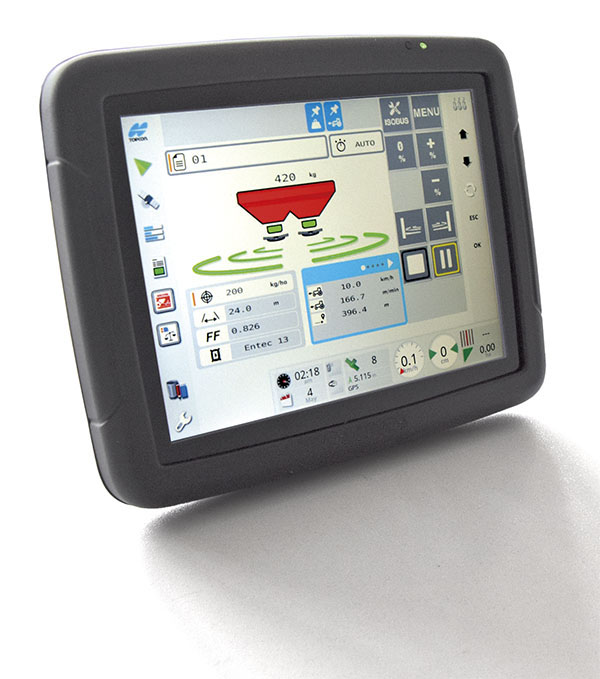 Display del sistema di controllo avanzato per macchine spandiconcime Eurospand.