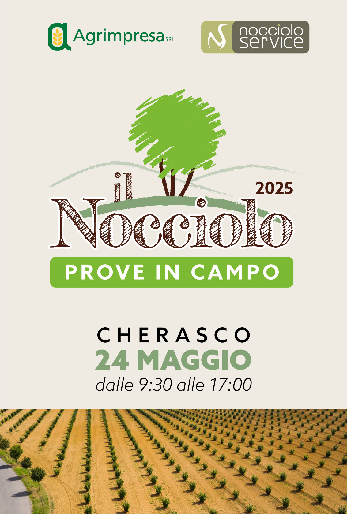 Événement Le Nocciolo 2025 à Cherasco, 24 mai, champs de noisettes.