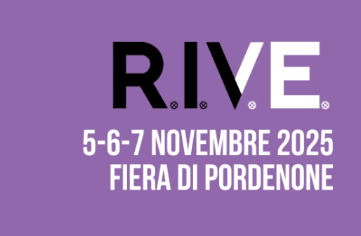 R.I.V.E. event details for November 2025 at Fiera di Pordenone on a purple background.